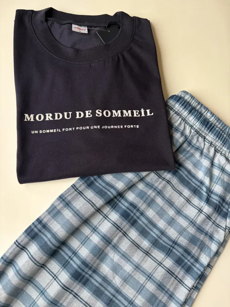 Чоловіча піжама з бавовни «Sommeil» (футболка і штани), синя клітинка — фото 2