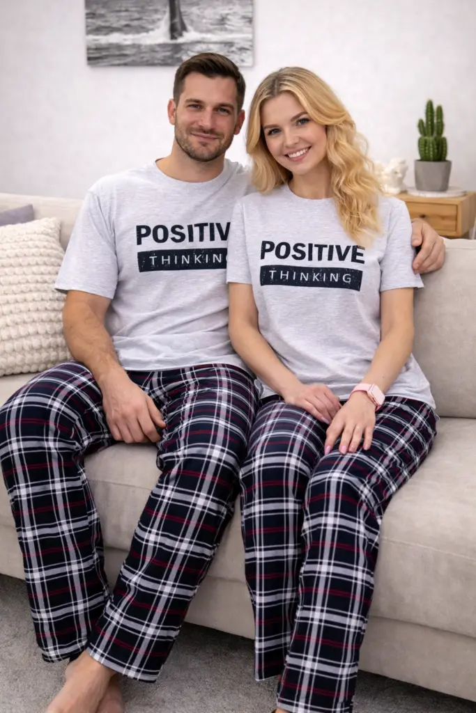 Чоловіча піжама з бавовни «Positive thinking» (футболка і штани), сіра — фото 8