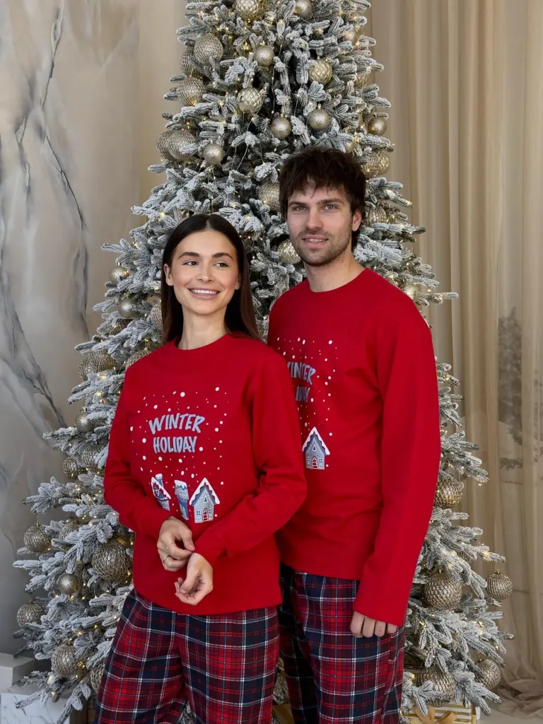 Тепла чоловіча новорічна піжама з бавовни «Winter Holiday», червоно-синя — фото 6