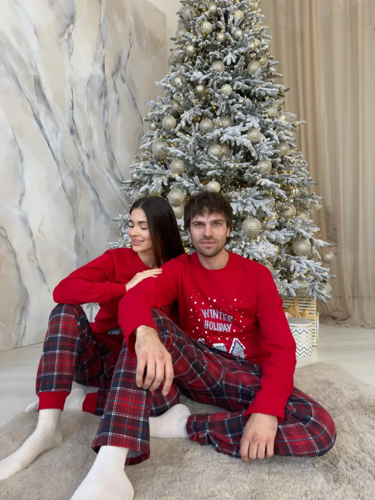 Тепла чоловіча новорічна піжама з бавовни «Winter Holiday», червоно-синя — фото 7