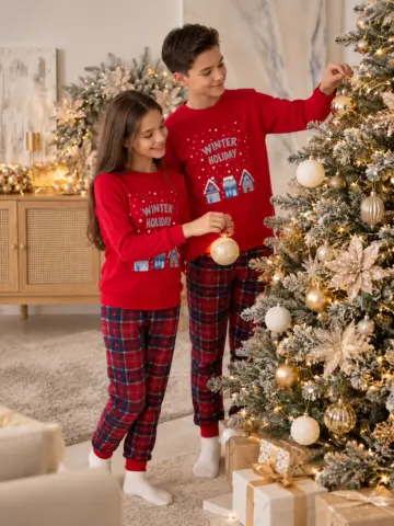 Тепла підліткова піжама з бавовни «Winter Holiday», сіра