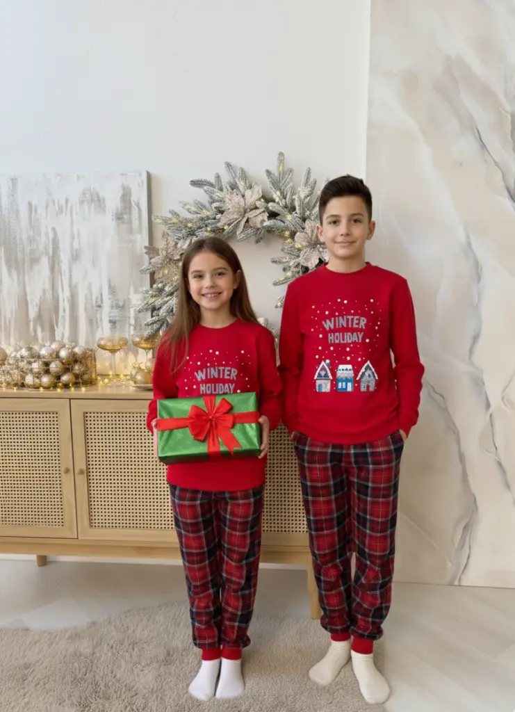 Тепла дитяча піжама з бавовни «Winter Holiday», сіра — фото 3
