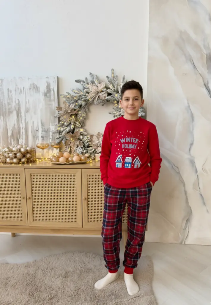 Тепла дитяча піжама з бавовни «Winter Holiday», сіра — фото 6