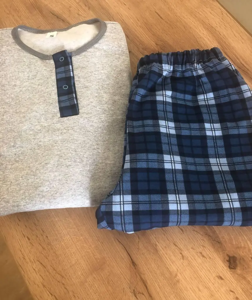 Тепла піжама унісекс з бавовни «Midnight» (лонгслів і штани), синя клітинка — фото 2