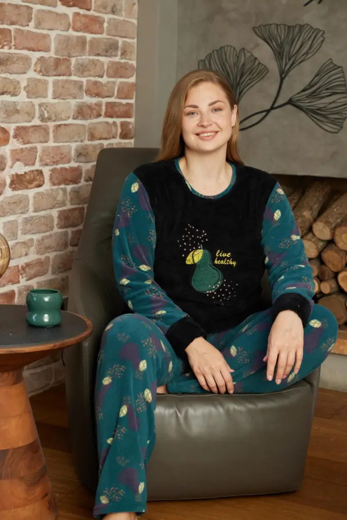 Тепла жіноча піжама з флісу «Live Healthy», смарагд — фото 4