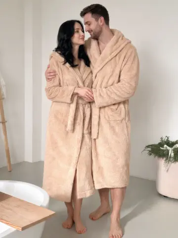 Халат унісекс з велсофту з капюшоном «Cuddle», бежевий
