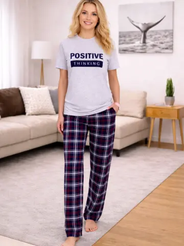 Жіноча піжама з бавовни «Positive thinking» (футболка і штани), сіра