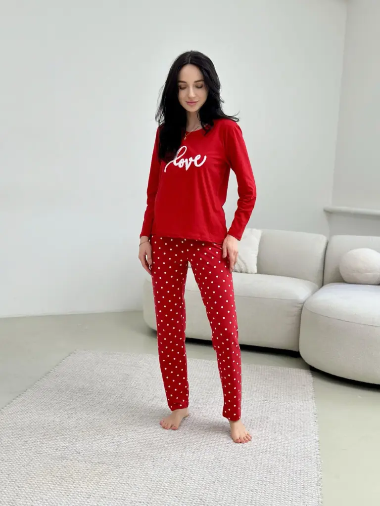 Жіноча піжама з бавовни «Love», червона — фото 5