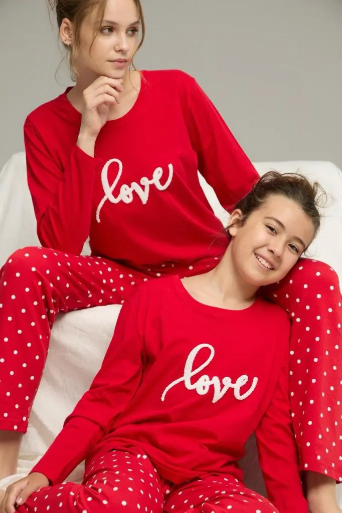 Жіноча піжама з бавовни «Love», червона — фото 7