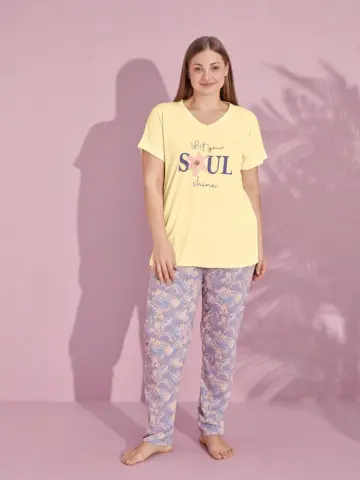 Жіночий домашній комплект з трикотажу великих розмірів «Soul shine», жовтий
