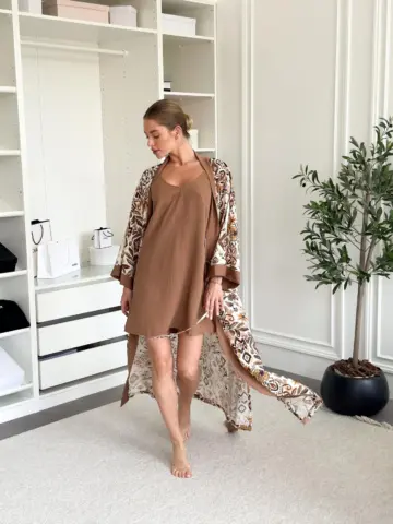 Жіночий подарунковий набір «Boho» (халат і сорочка), коричневий