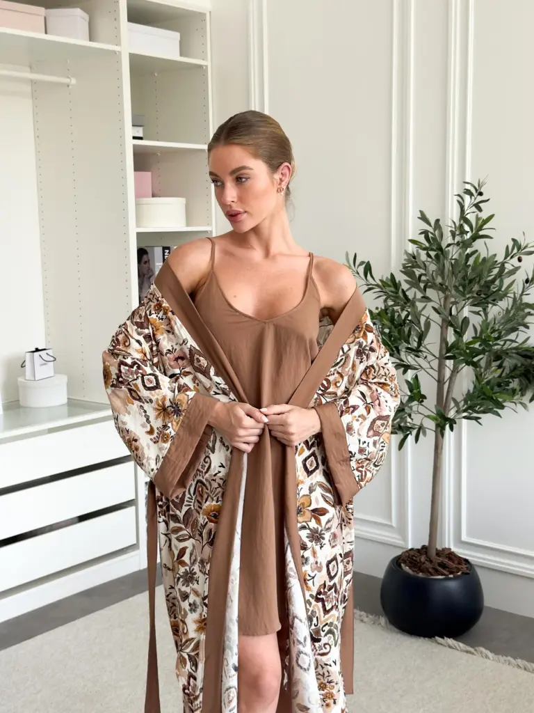 Жіночий подарунковий набір «Boho» (халат і сорочка), коричневий — фото 4