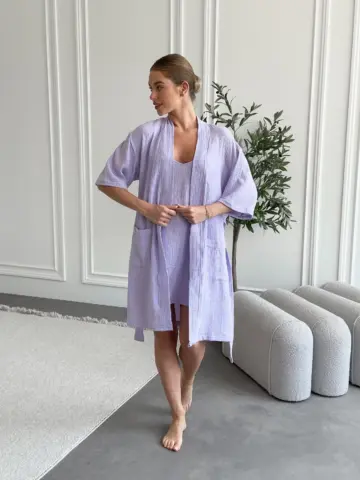 Жіночий подарунковий набір «Lavanda» (халат і сорочка), лаванда