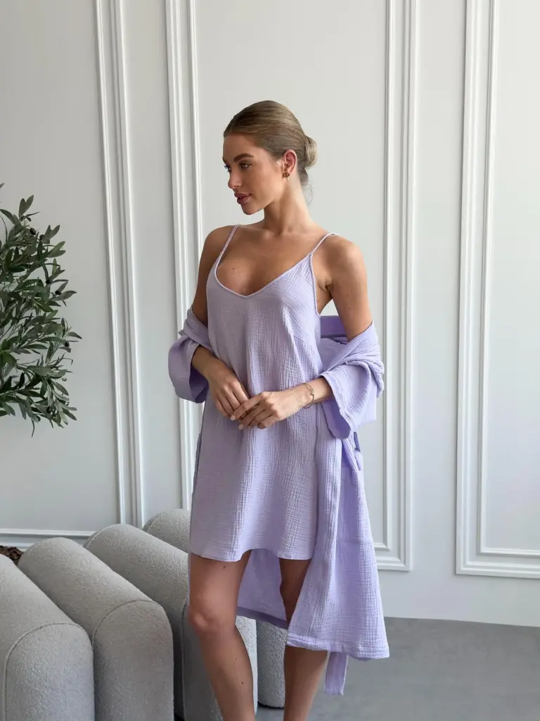 Жіночий подарунковий набір «Lavanda» (халат і сорочка), лаванда — фото 2
