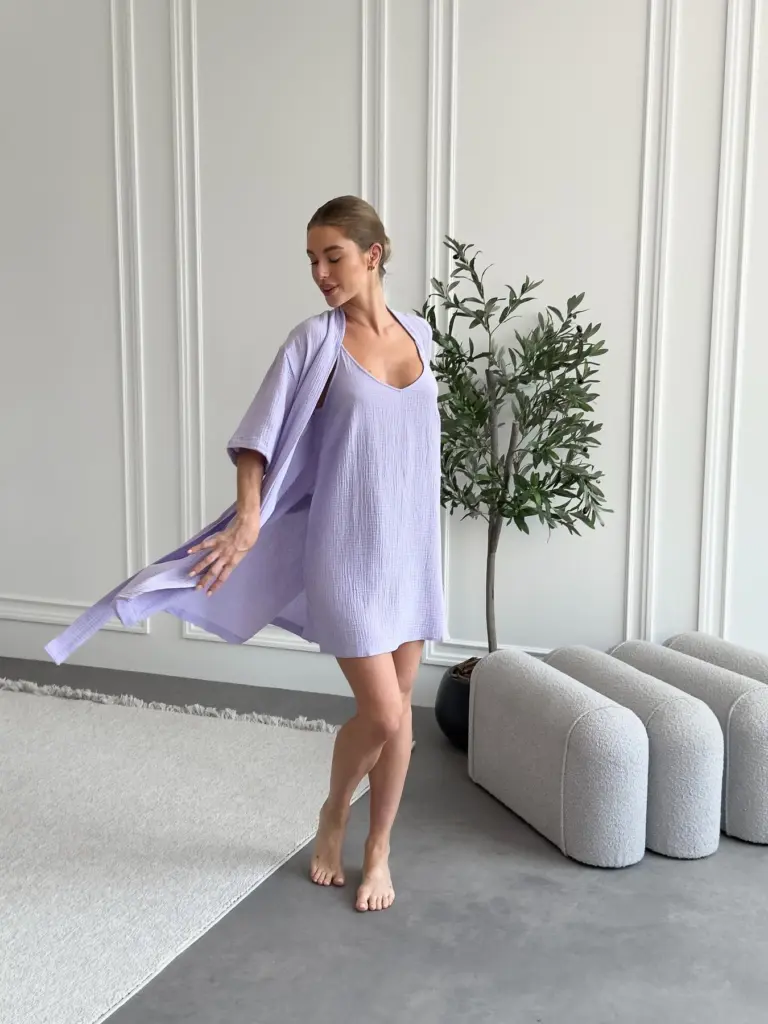 Жіночий подарунковий набір «Lavanda» (халат і сорочка), лаванда — фото 6